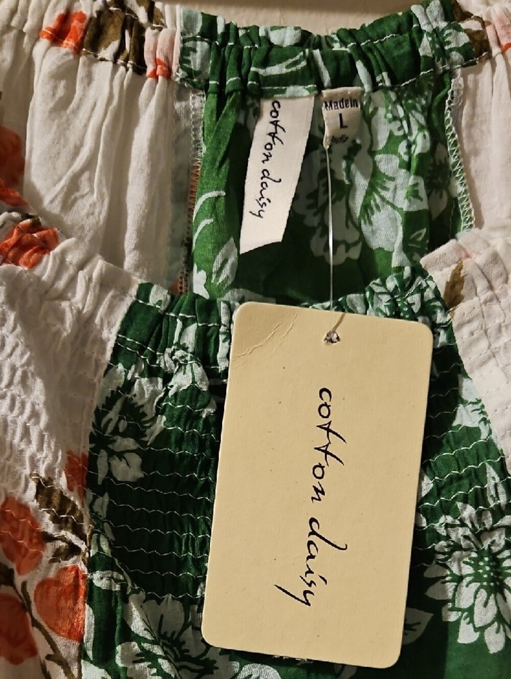 Floral Off-Shoulder Peasant Blouse in Green and White - Picture 2 of 6